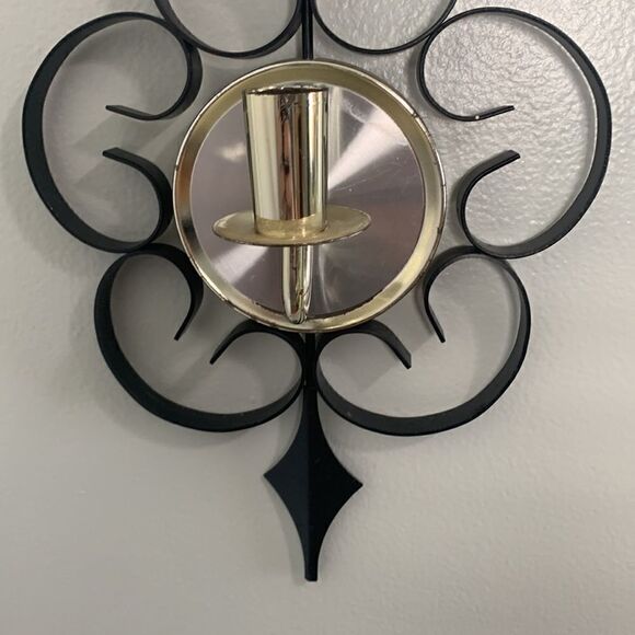 Vintage Mid-Century Black Metal Gothic Scroll Candle Sconces Wall Decor - Picture 7 of 17